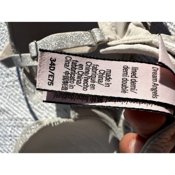 Victoria’s Secret Bra 34D Ivory Floral  Lace Shimmer Dream Angels Demi Womens - Picture 9 of 12